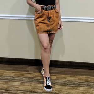 Zara Orange Acid Wash Denim Skirt